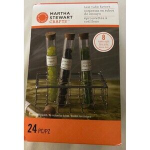 SEALED MARTHA STEWART 8pc Clear Plastic Tube Bead Containers Storage w Cork Lids